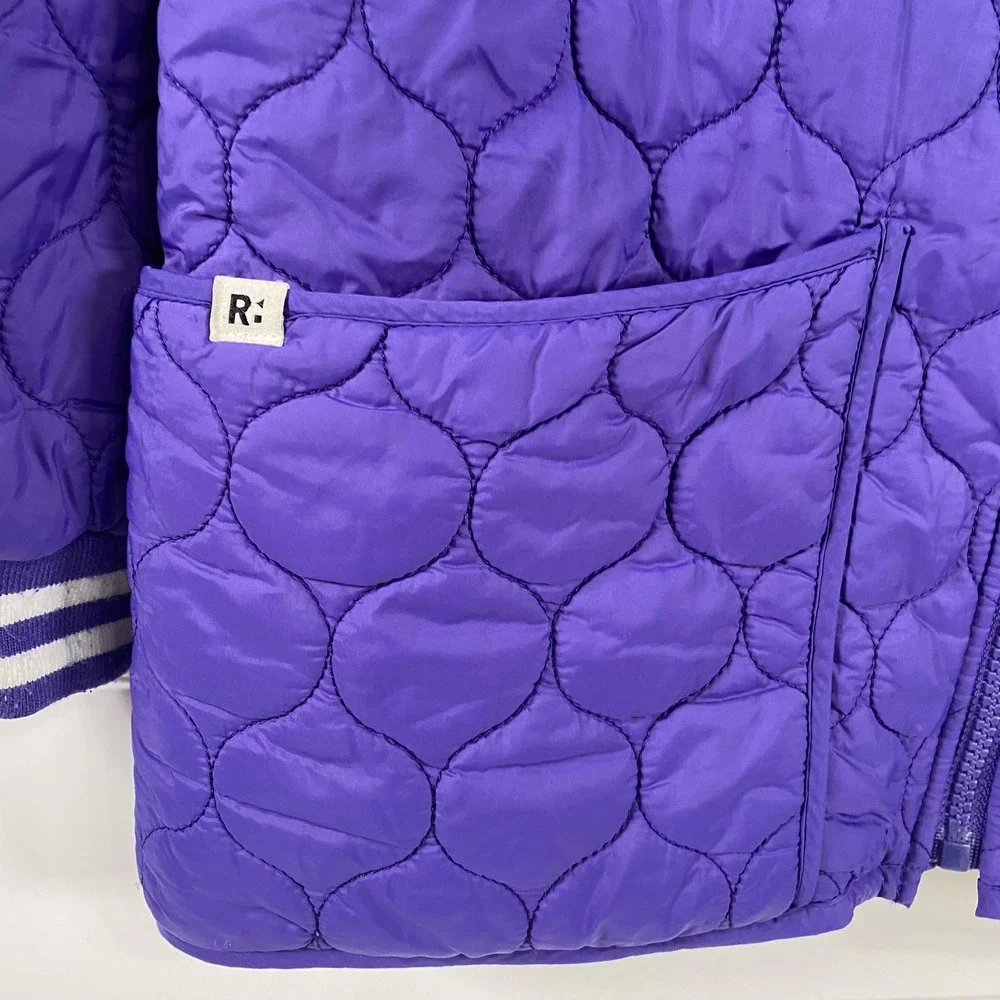 R:ROBOT Jacket Youth 12Y‎ Purple Quilted Bomber Full Zip Pockets Logo Patch Kids